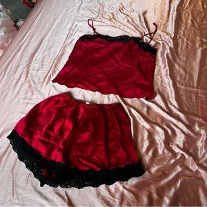 Victoria Secret Red Silk Sleep Set